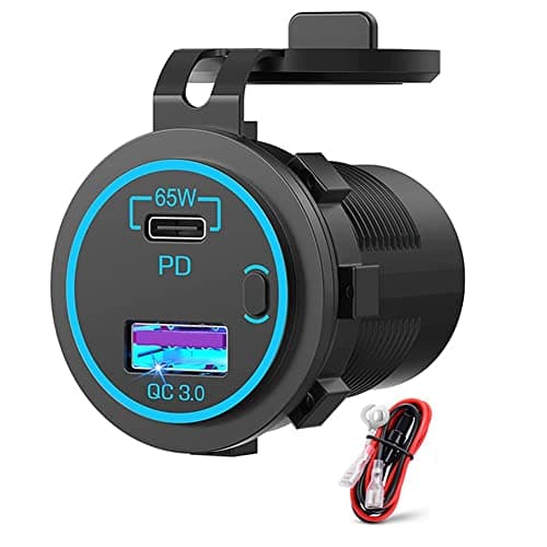 MRNHA 65W PD 12V USB Outlet for Laptop USB C Car Charger Socket Multi Port Outlet Waterproof Adapter for Car Boat Truck