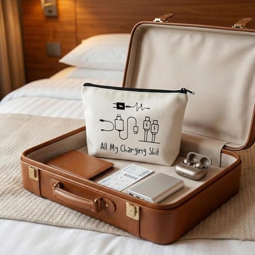 Makeup Storage Bag And Cable Organiser, Zip Pouch, Cream, 25 x 17 x 6 cm — view 3