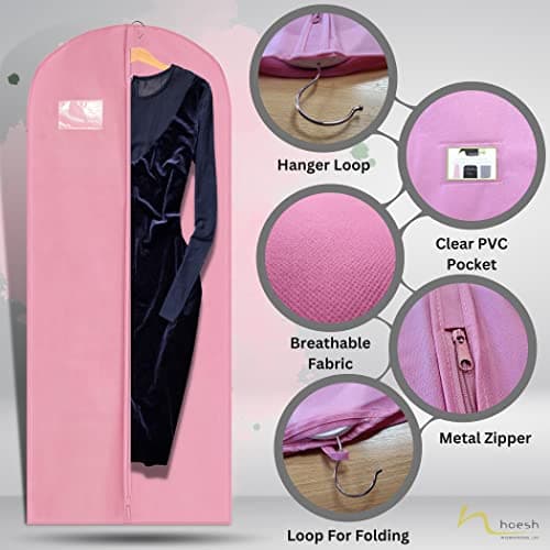 Hoesh UK Women Pink 60 Inches Breathable Bridesmaids Long Zip Wedding Gown Dress Travel Storage Garment Cover Bag — view 3