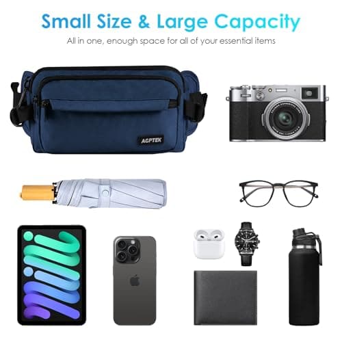 AGPTEK Bum Bag, Large Capacity RFID Waist Bag for Men Women, Denim Blue, L — view 3