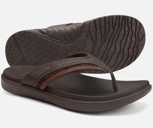 KuaiLu Mens Leather Flip Flops Orthotic Thong Sandals With Arch Support — view 5