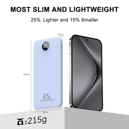 Slim Power Bank, 10000mAh 22.5W Fast Charging USB C in/out Battery Pack, 3 Outputs Lightweight Portable Charger Compatible with iPhone 16 15 14,iPad,and More (Blue) — view 5