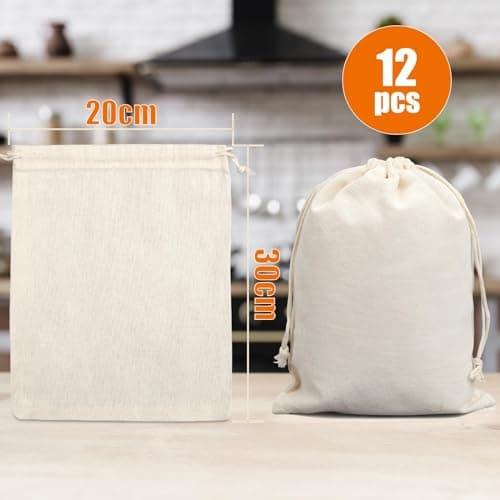 Cotton Drawstring Bag 30×20 cm Cotton Muslin Bags Reusable (12 Pcs) — view 3
