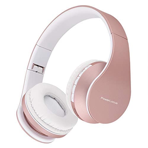 PowerLocus Wireless Bluetooth Over-Ear Stereo Foldable Headphones, Wired Headsets Noise Cancelling with Built-in Microphone for iPhone, Samsung, LG, iPad (Rose Gold) — view 4