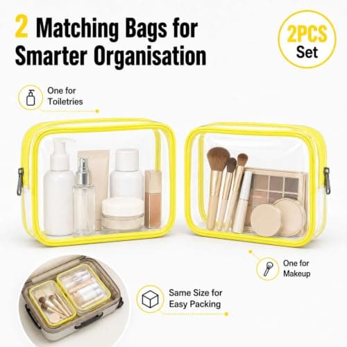 2-Pack Clear PVC Toiletry Bag Set, Waterproof Leakproof, Yellow Trim — view 2