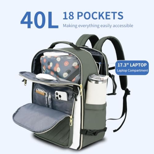 VANKEAN 40L Laptop Backpack Women Laptop Bag BEIGE-ARMY GREEN — view 5