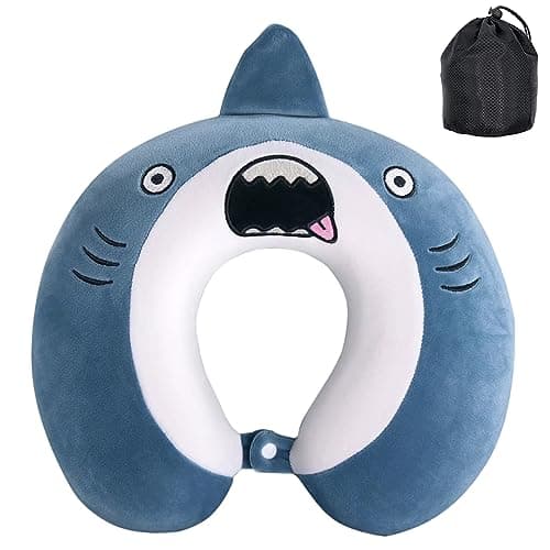 Samaly Kids Travel Pillow, Pure Memory Foam Animal U-Shaped Neck Pillow with Washable Cover, Comfortable in Any Sitting Position in Airplane,Car,Train for Kids, 1-Shark