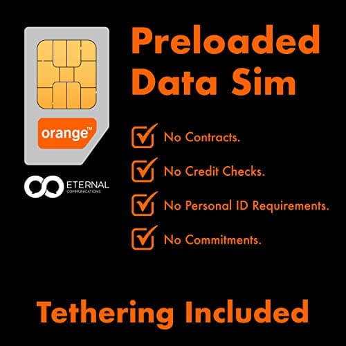 Preloaded Orange Travel Sim Card Now with 30GB of 4G Data, Unlimited Calls & Texts in Europe, 120 mins + 1000 SMS from Europe to Worldwide (Lasts for 14 Days). Tethering Allowed — view 4
