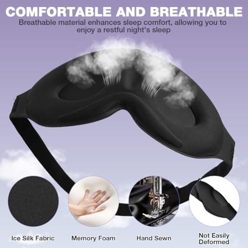 URAQT 100% Blackout Sleep Masks, 2PCS 3D Adjustable Deep Eye Mask, Zero Pressure Sleeping Eye Mask, Ergonomic Design, Unisex for Sleeping, Nap, Travel — view 5