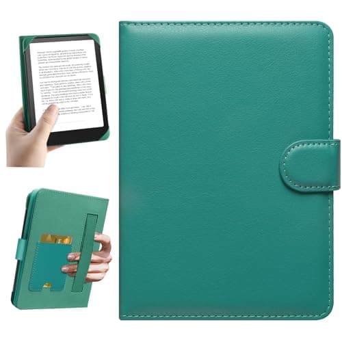 HoYiXi Universal Case for 6-inch Kindle eReader Compatible with Kobo/Voyaga/Pocketbook/Tolino E-book reader,6'' eReader Protective Cover with Built-in Card Slot,Black (Cyan, 6 inch)