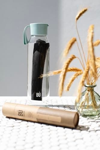 BU Products Glass Water Bottle, 700ml, Mint or Blush, Leak Proof, Antibacterial, BPA Free, Bamboo Charcoal Filter Compatible, for Travel and Everyday Use (Mint Green) — view 5