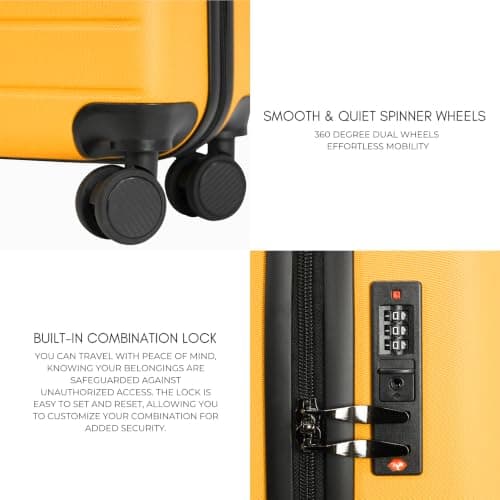 Rocklands® Lightweight 4 Wheel Hard Shell Luggage Suitcase Ryanair Cabin Carry on Travel Bag 55x40x20 (Mango Yellow) — view 3