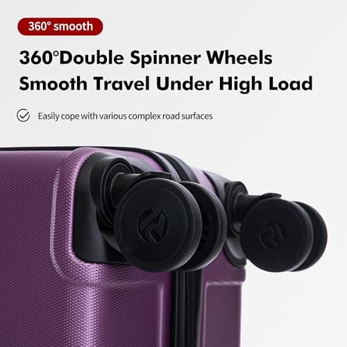 Rocklands® Cabin Suitcase 55x40x20cm Hard Shell TSA Lock, 4 Spinner Wheels, Lightweight Hand Luggage Small Travel Bag, Approved for 100+ Airlines Including Ryanair, EasyJet (Purple, Cabin (20 Inch)) — view 4