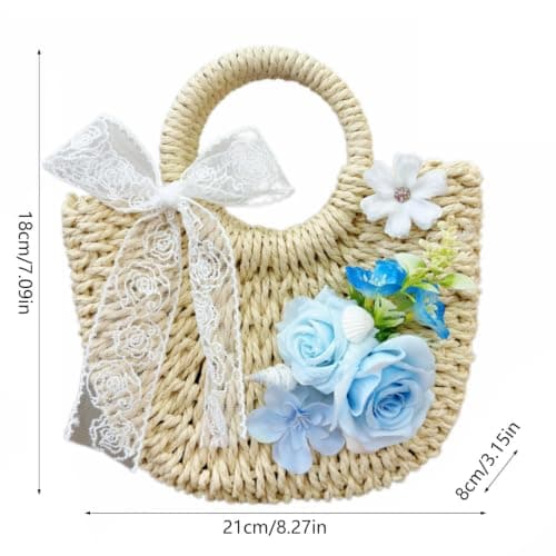 ECMQS Handle Bridal Beach Bag with Floral Woven Body, Purple — view 4
