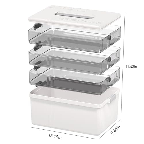 Citylife 4-Layer Medicine Storage Box, Medication Storage Box with Handle, Household Medical Organiser Portable Emergency First Aid Container for Home Cabinet Office Travel Car School — view 2