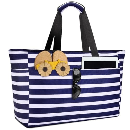 ISEYOU Extra Large Beach Bag, Waterproof Beach Bags with Zip, Lightweight Foldable Beach Tote Bags, Large Capacity Multi-Pocket Beach Bags for Women, Perfect for Pool Shopping Travel Vacation Gym