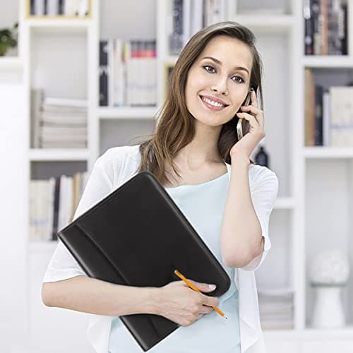 Leathario Portfolio Folder A4, Conference Folder with Notepad, Vegan Leather Travel Document Holder with Pockets for Tablets Notepads Files, Document Organiser, Office Supplies — view 6