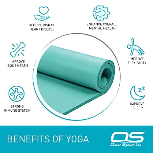 OZE SPORTS Yoga Mat, NBR Foam, Extra Thick, Non-Slip, High Density, Large, for Pilates, Gymnastics, HiiT and Fitness, with Carry Strap (Teal) — view 3