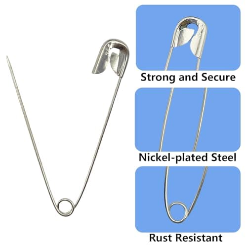 LLYJOYE Silver Safety Pins Large 55mm Nappy Pins Craft Pins, Pack of 60 — view 3