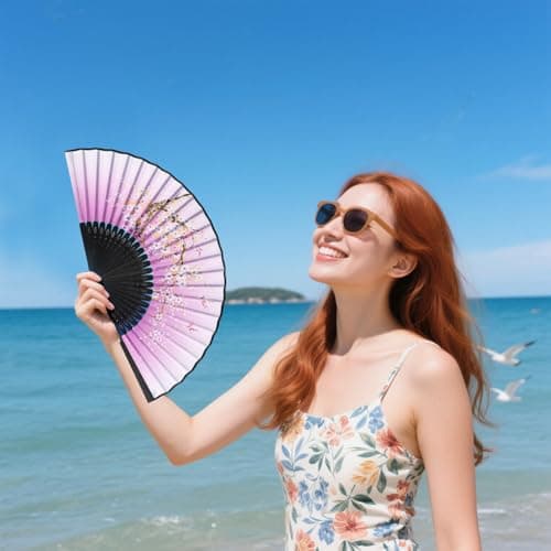 Alaoo Folding Fans, Handheld Fan Fabric Manual Fan Chinese Fans with Tassel for Birthday Gifts Dancing Cosplay Wedding Party Props Decoration(A Purple) — view 5