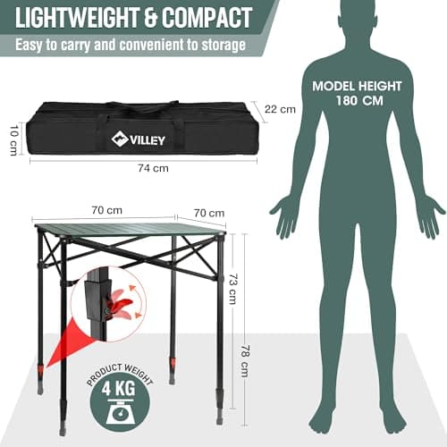 VILLEY Folding Camping Table, Lightweight Aluminium Portable Table (Large) — view 3