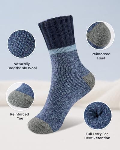 Veximora 5 Pairs Mens Wool Socks, Warm Winter Thick Thermal Crew Socks Gift — view 5