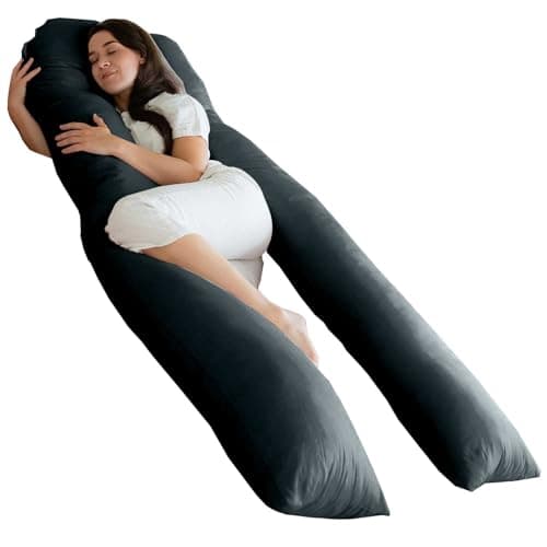 Bedding Home Charcoal 9ft U Shaped Pregnancy Pillow | Cuddle Cushion Maternity Pillow For Pregnant Women | Full Body Support Long Pillows for Sleeping (9ft Pillow, Charcoal)