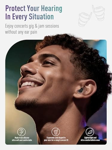 Hearprotek ear plugs for concerts, high fidelity silicone ear plugs noise reduction hearing protection noise reducing for concerts,festival,musicians, motorcycles,rave-M Size 1Pair,Black — view 3