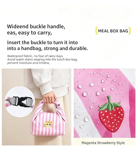 QZLSAYSL Lunch Bags for Women, Girls Insulated Lunch Bag，Pink Strawberry — view 3
