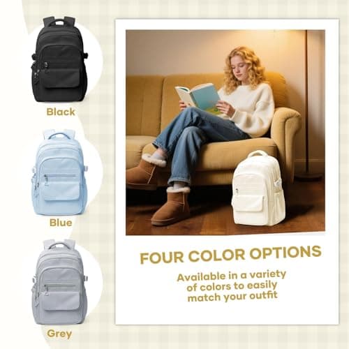 HYC00 School Backpacks for Teenage Girls Boys Casual Daypacks Lightweight School Bags for Girls Secondary High College Bookbag Lightweight Schoolbag Travel Rucksack Work Bag for Women Men,Beige — view 5