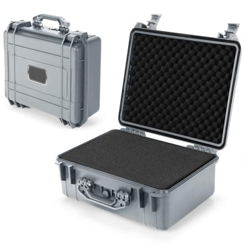 COSTWAY Portable Waterproof Hard Case, Compact Camera Case with Customizable Fit Foam, Dustproof Protective Tool Box for Electronics, Drones, Camera and Lens (Grey, 13 Inch, 34x31x16cm)