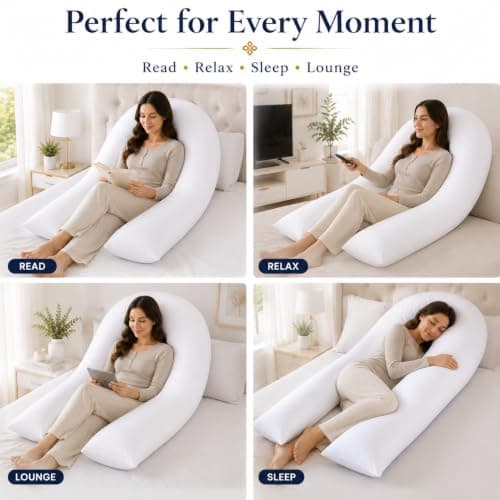 ARLINENS U Shaped Pillow 9ft Long Full Body & Back Support Pillow Extra Fill With Hollow Fiber-Soft Relieve Pain Pregnancy & Leg Support Pillow with Free Pillowcase (Silver) — view 2