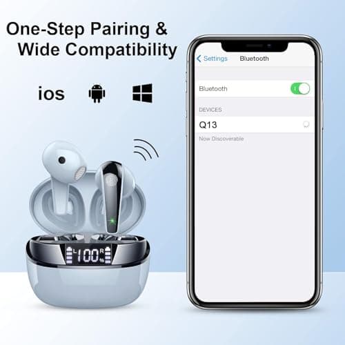 Wireless Earbuds, Bluetooth 5.3 Earphones with HiFi Stereo Deep Bass 4 ENC Mics, Wireless Earphones Dual LED Display, 35 H Playtime Earbuds Noise Cancelling, IP7 Waterproof In Ear Headphones, USB-C. — view 6
