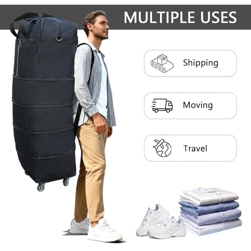185L Large Holdall with Wheels, Expandable Foldable Rolling Travel Bag — view 6