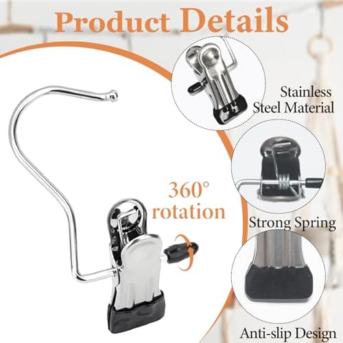 JIUHEEDAMAI 32 Pcs Portable Laundry Hooks, Metal No-slip Boots Hanger Clips — view 3