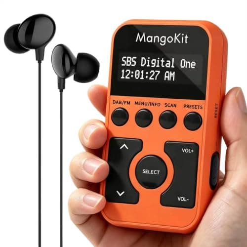 MangoKit MP1 Rechargeable Pocket DAB/FM Radio,Lock Switch,20 Presets-Orange
