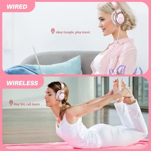 WorWoder Wireless Headphones Over Ear, 80 Hours Playtime Bluetooth Headphones, Hi-Fi Stereo Sound with Microphone, Lightweight Headset with Deep Bass for Travel Work PC Cellphone (Rose Gold) — view 6