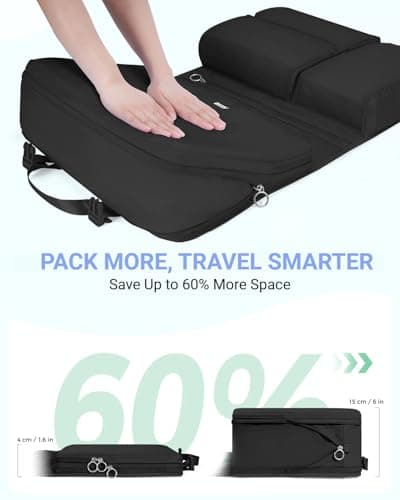 WANDF 6-in-1 Packing Cubes with 360° Hanging Hook, Water Resistant Compression Travel Packing Organiser Bags, Multi-Functional Hand Luggage Storage Pouches, Travel Essentials for Men Women, Black — view 2