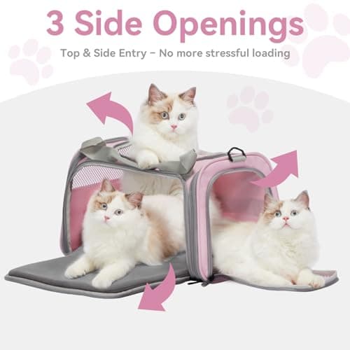 PETSFIT Soft Cat Carrier,Pink Pet Carrier with Extendable Fleece Mat, Puppy Carrier Airline Approved with Safety Leash for Travel Up to 5KG (44 * 26.5 * 27CM, Pink) — view 3