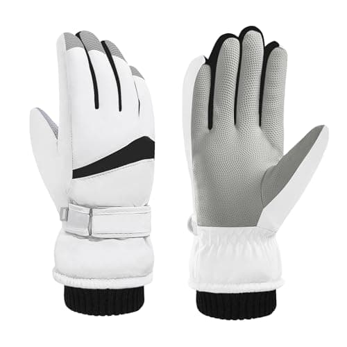 Andiker Women Waterproof Ski Gloves, Winter Touchscreen Thermal Gloves with Fleece, Windproof Snowboard Glove for Skiing Running and Cycling (white-black)