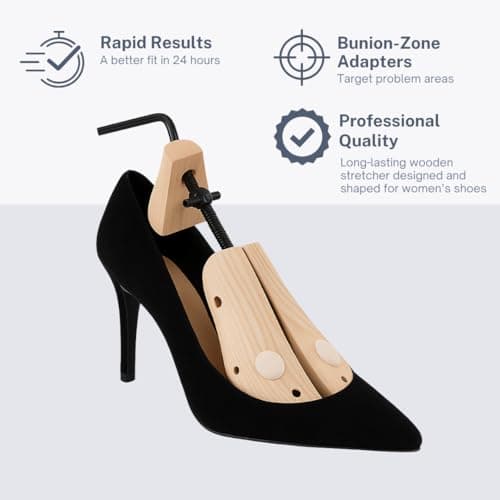 Women’s Professional Wooden Shoe Stretcher with Bunion Plugs, Multi-Directional Width & Length Adjustment, Fits UK Size 5–8, High Heel & Flat Shoe Expander Tool — view 3