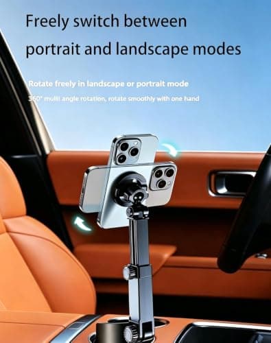 2 in 1 Car Cup Holder Phone Mount, N52 Magnetic & Snap-on Car Cell Phone Holder, 360° Rotation Height Adjustable Base, One Hand Operation Cupholder Mount Compatible with All Smartphones (Clamp) — view 5