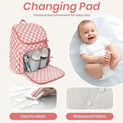 DEFAHN Baby Changing Bag Backpack, Checkered Nappy Bag Backpack with Mat — view 6