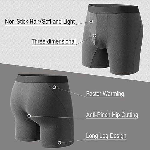 Nuofengkudu Mens Thermal Seamless Boxer Briefs Long Leg Warm Underwear 3D Pouch Bulge Support Stretch Waistband Comfy Trunks Winter Male Classic Anti-Chafing Underpants B 4 Pack Drak Grey XL — view 3