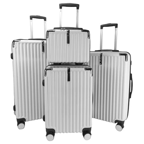 GOODS EMPORIUM Suitcase Set - Cabin Suitcase - Large Medium Small Size Lightweight Suitcases 4 Wheel & Hard Shell - Hand Luggage Bag Flight Carry-ons Travel Cabin Bags (White, Set of 4)