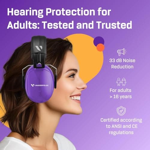 Vanderfields Adult/Teens Ear Defenders, Noise Cancelling, Purple Power — view 2