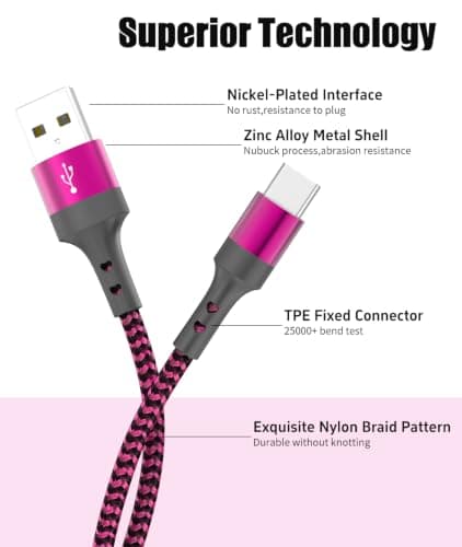 USB C Charger Cable, 6Pack USB Type C Fast Charging Cable Nylon Braided, Multi-Length 3.1A Data Sync Lead Compatible with Samsung Galaxy S21,Google Pixel,Note 10 9,iPhone 17 16 15 series,LG G8 G7 — view 2
