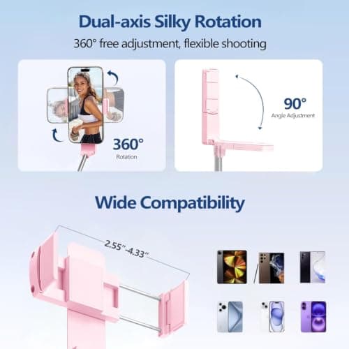 yAyusi Extendable Mini Selfie Stick for iPhone, Pocket Size Portable Selfie Stick with Remote, Compact Phone Selfie Sticks with Phone Holder for Content Creation/Vlog/Video Record/Live Stream (Pink) — view 5