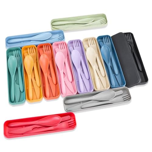 Jiayaus Travel Cutlery Set for 12, Reusable Plastic Forks Spoons Knife Set