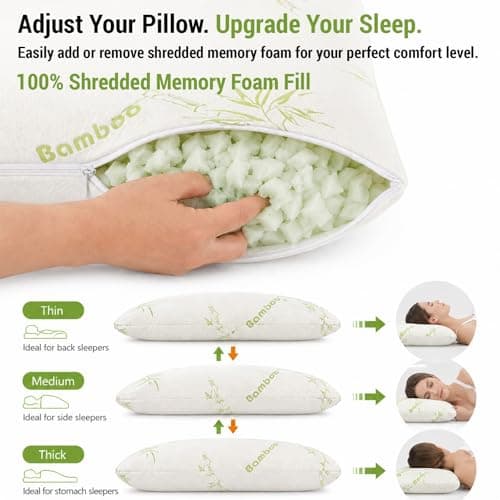 EDS Bamboo Memory Foam Pillow Pack of 1 Medium Firm Pillow for Neck & Shoulder Support Breathable Bed Pillow with Removable Machine Washable Cover for Side Back & Stomach Sleepers (Pack of 1) — view 4
